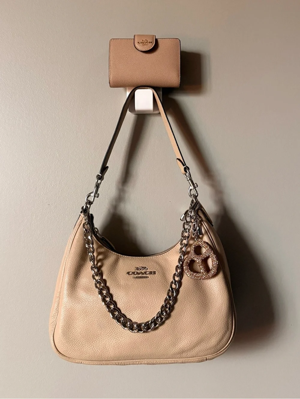 Coach Taupe/Beige Pebbled Leather Teri Hobo with Matching Wallet